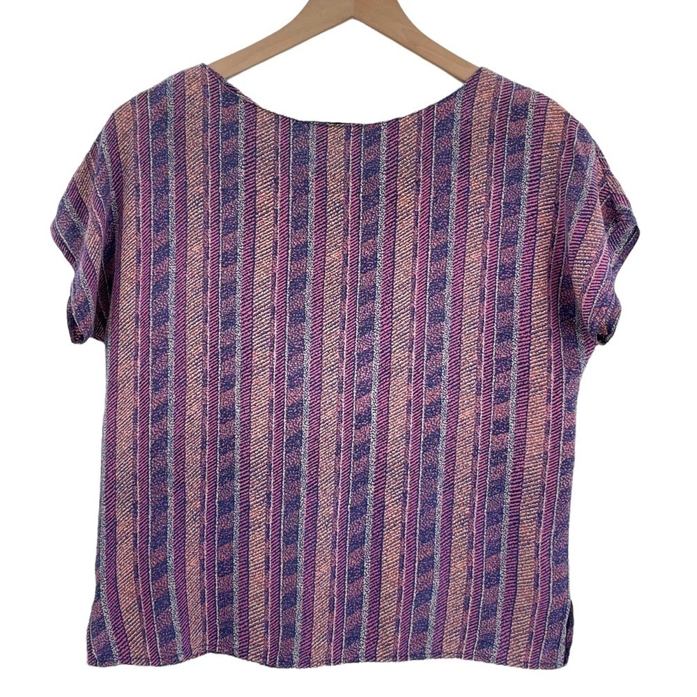 Vintage 90s Silk Blouse Boxy Short Sleeve Top 100% Silk Abstract Print | Small